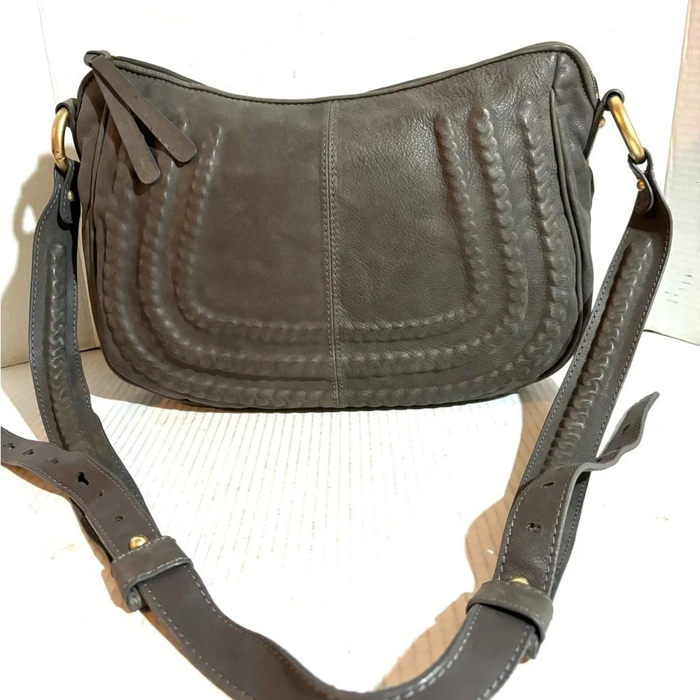 Stuart Weitzman gray leather suede crossbody handbag